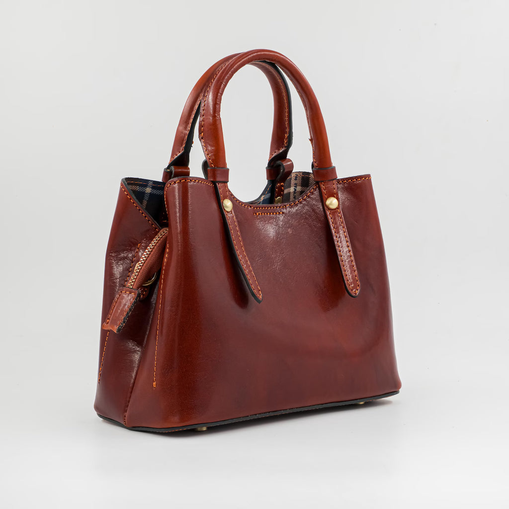 Italian Handmade Leather Bag for Women | From Florence, Made in Italy | Dark Brown Tote Bag | Leather Top Handle & Crossbody