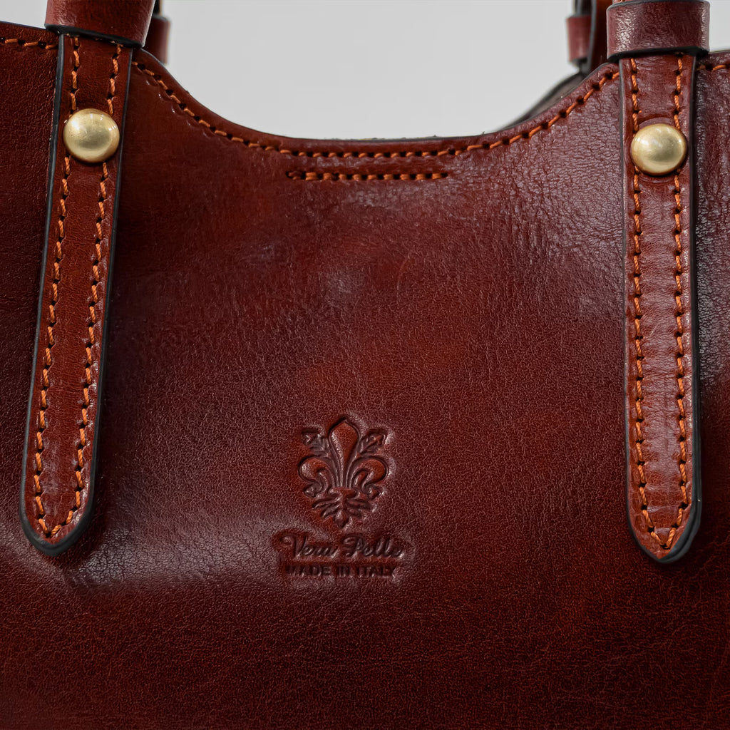Italian Handmade Leather Bag for Women | From Florence, Made in Italy | Dark Brown Tote Bag | Leather Top Handle & Crossbody