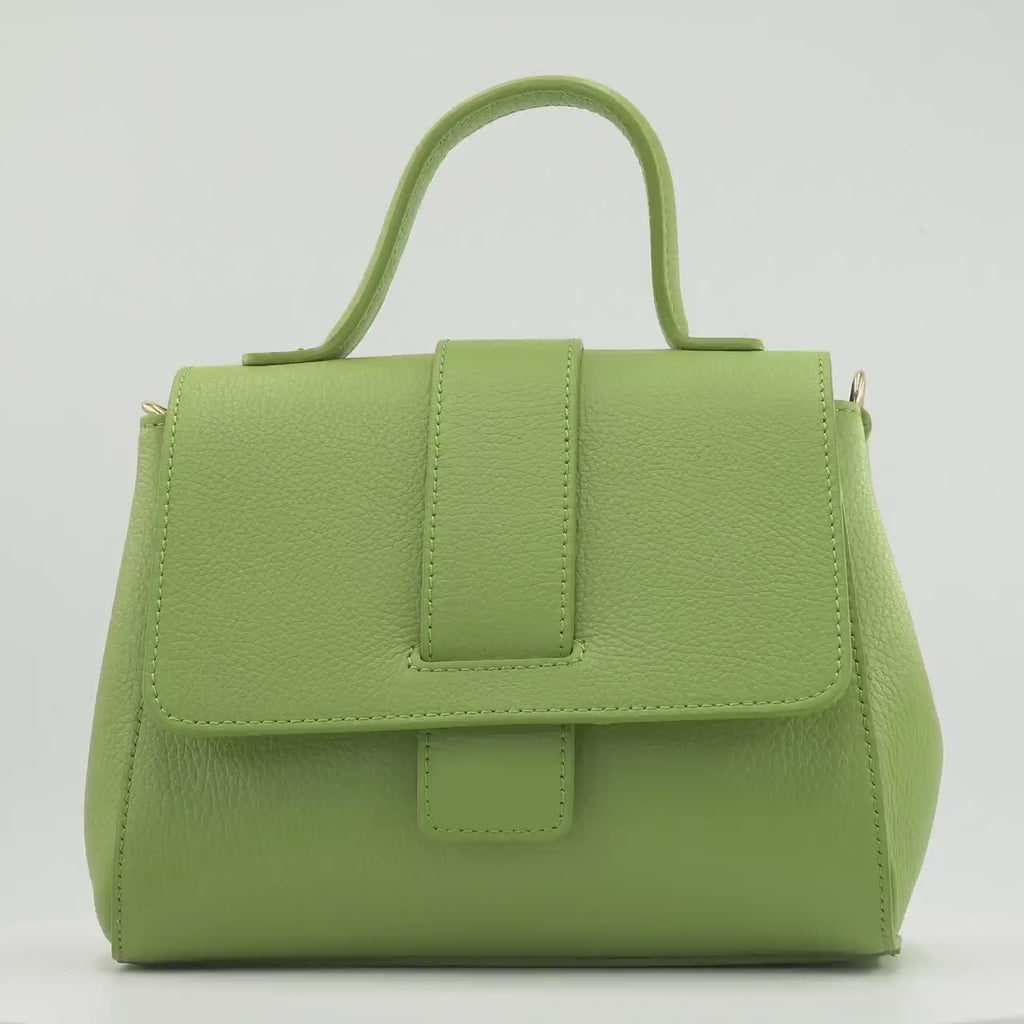 Italian Handmade Leather Bag for Women | Elegant Light Green Tote From Florence, Made in Italy | Leather Top Handle Purse