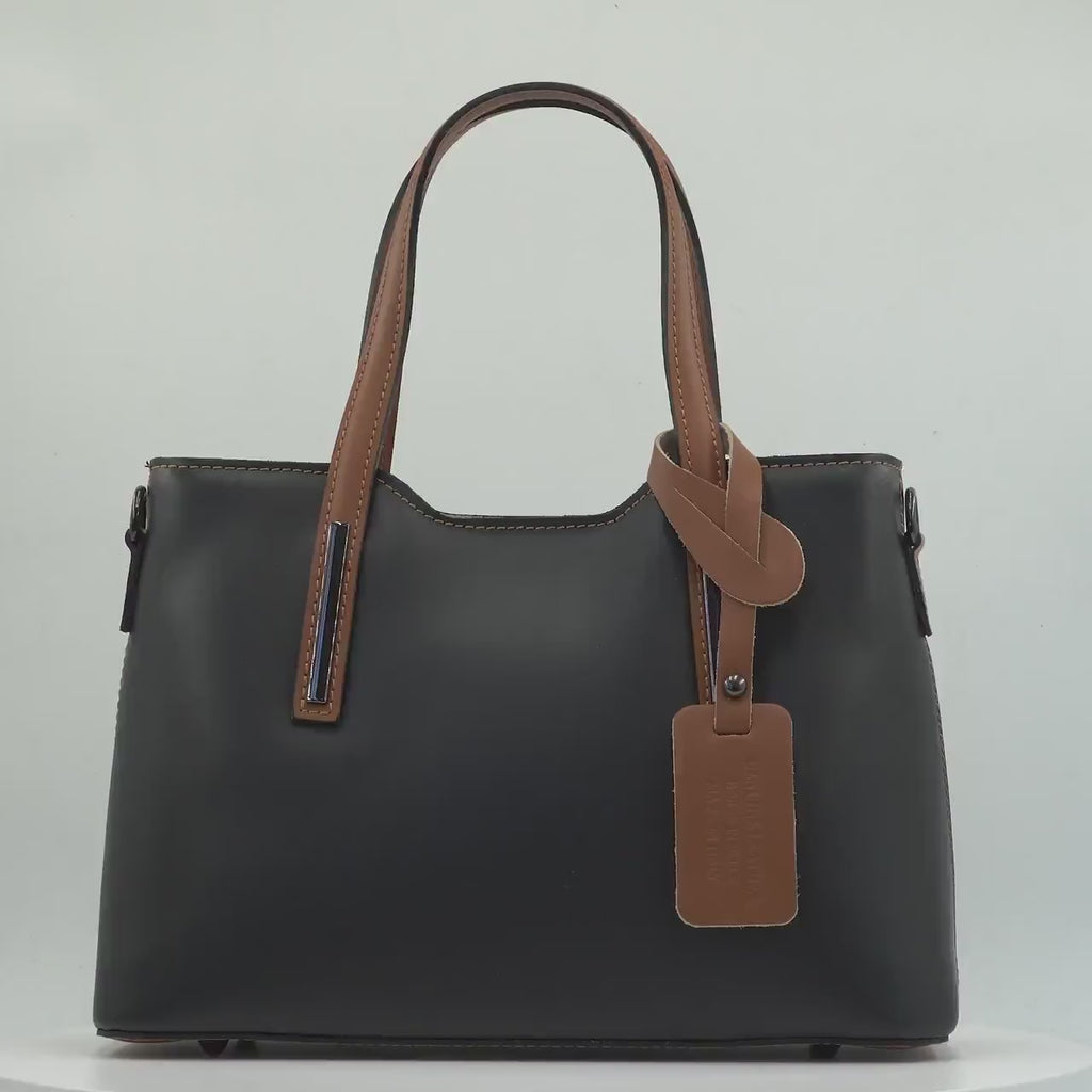 Italian Handmade Leather Bag for Women | Elegant Dark Gray Tote From Florence, Made in Italy