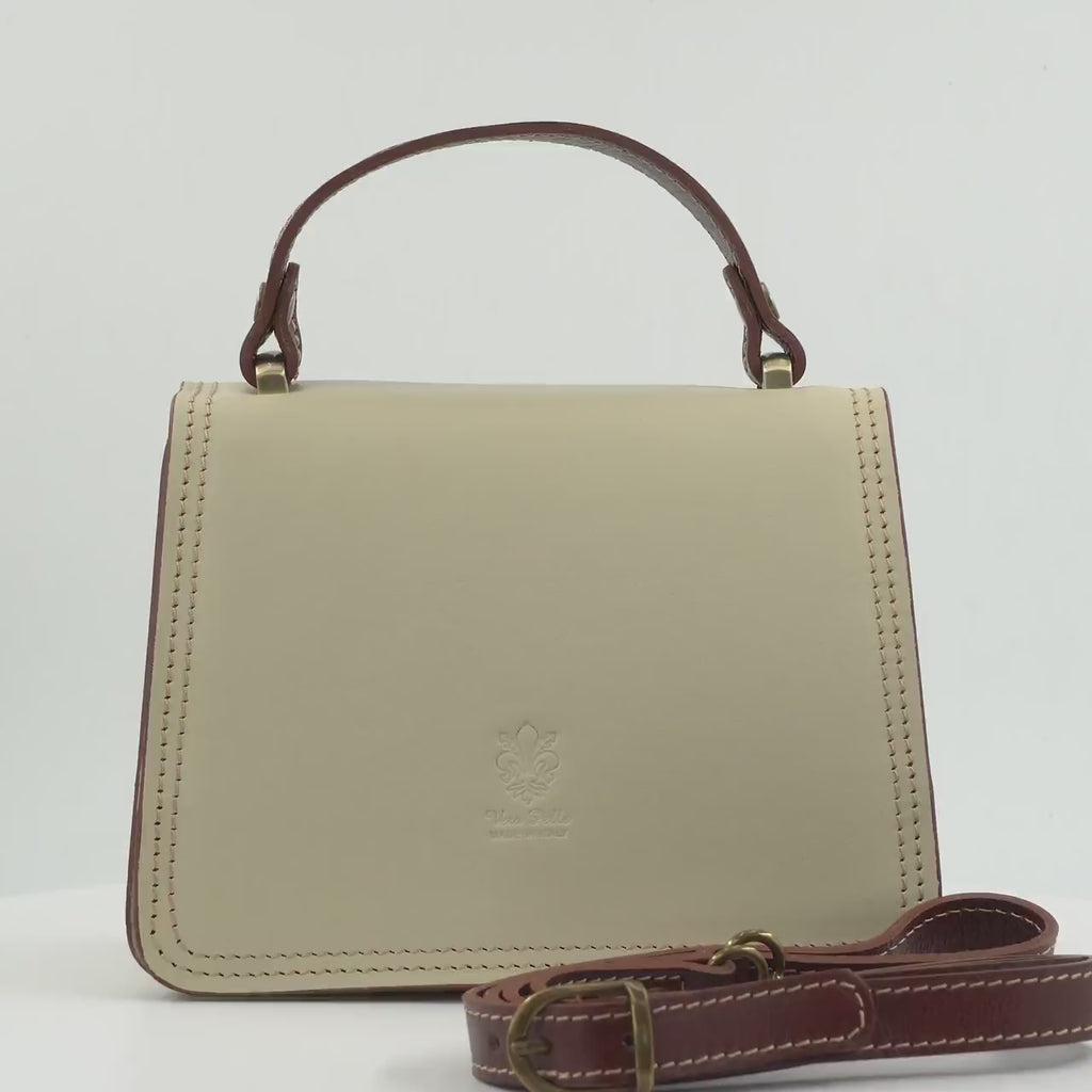 Italian Handmade Leather Bag for Women | Elegant Crossbody From Florence, Cream & Brown Shoulder Bag, Made in Italy