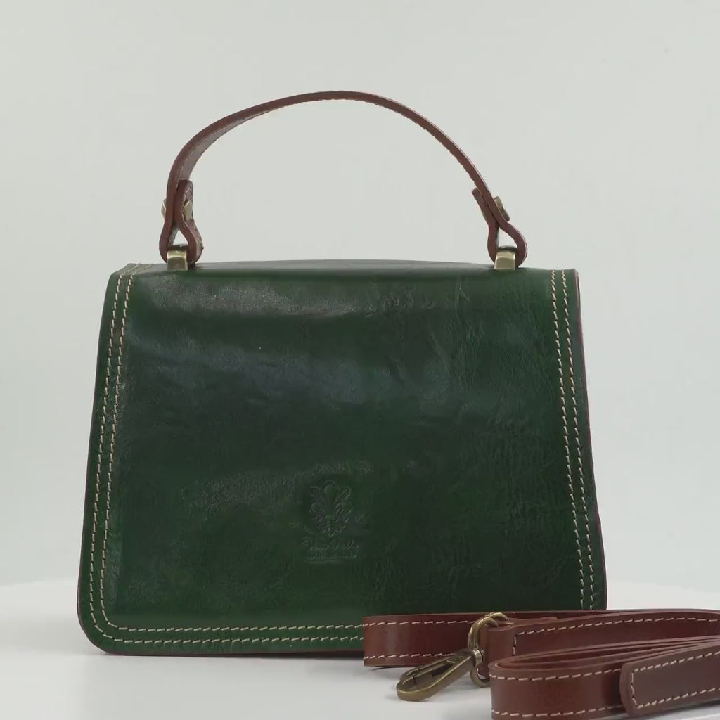 Italian Handmade Leather Bag for Women | Elegant Green Leather Purse Crossbody & Top Handle Ita Bag | From Florence, Made in Italy