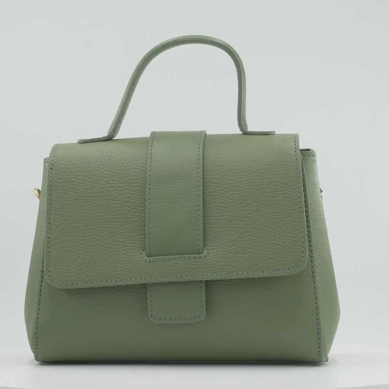 Italian Handmade Leather Bags For Woman | Elegant Top Handle Leather Bag From Florence, Green Bag, Made in Italy