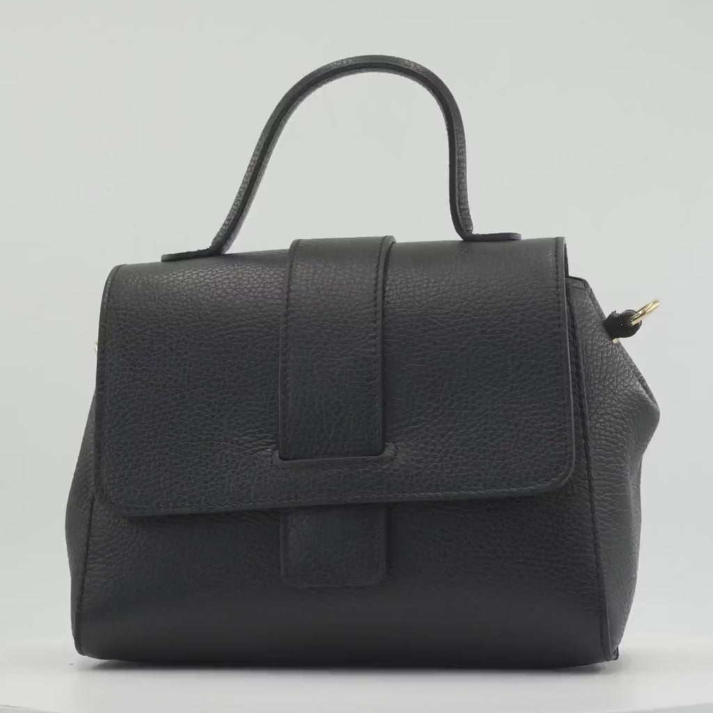 Italian Handmade Leather Bag for Women | Elegant Black Tote From Florence, Made in Italy | Pebbled Leather Top Handle Purse