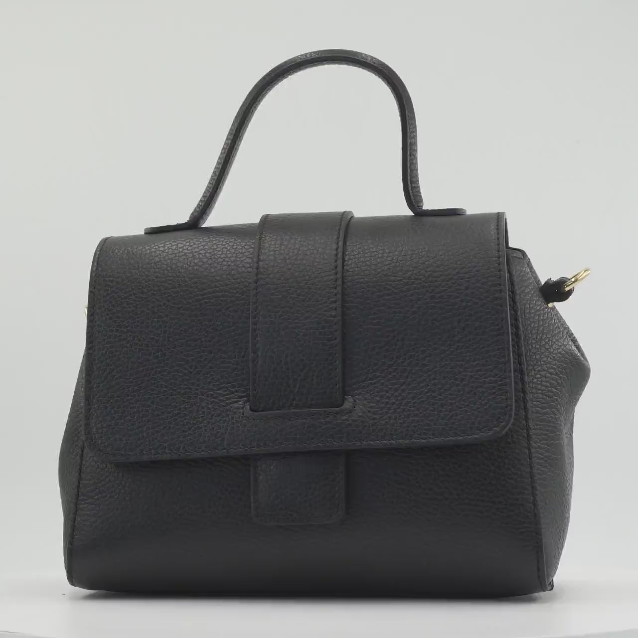 Italian Handmade Leather Bag for Women | Elegant Black Tote From Florence, Made in Italy | Pebbled Leather Top Handle Purse