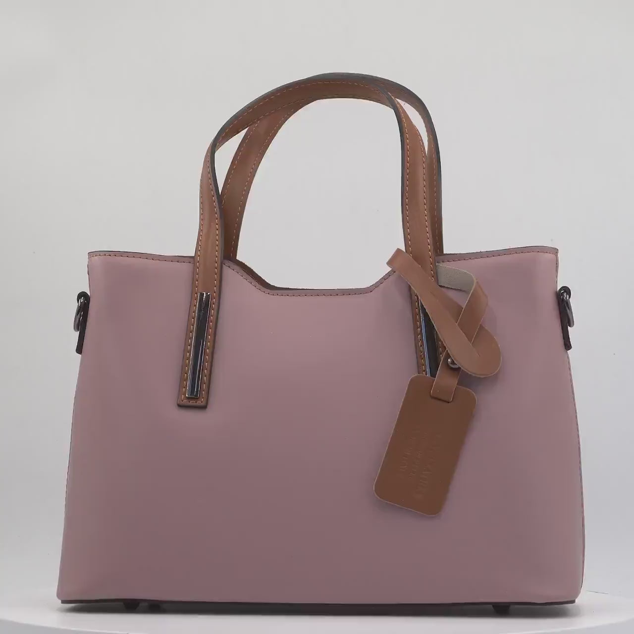 Italian Handmade Leather Bags for Women | Elegant Two-Tone Tote From Florence | Pink Leather Handbag | Made in Italy Purse | Shoulder Bag