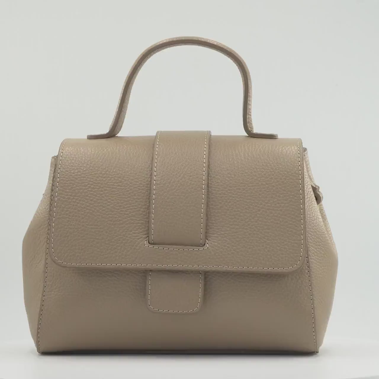 Italian Handmade Leather Bags For Woman | Elegant Top Handle Leather Bag From Florence, Biege Bag, Made in Italy