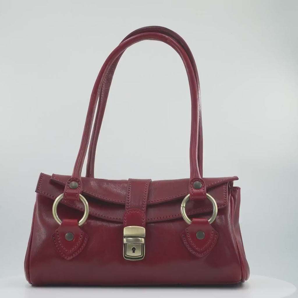Italian Handmade Leather Bag for Women | Elegant Shoulder Bag From Florence, Burgundy Red Purse, Made in Italy | Top Handle Tote