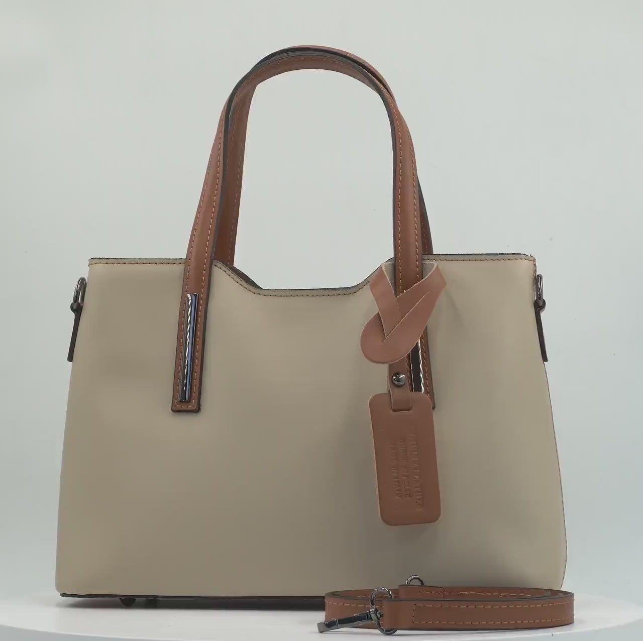 Italian Handmade Leather Bag for Women | Elegant Beige & Brown Tote From Florence, Made in Italy | Genuine Leather Purse