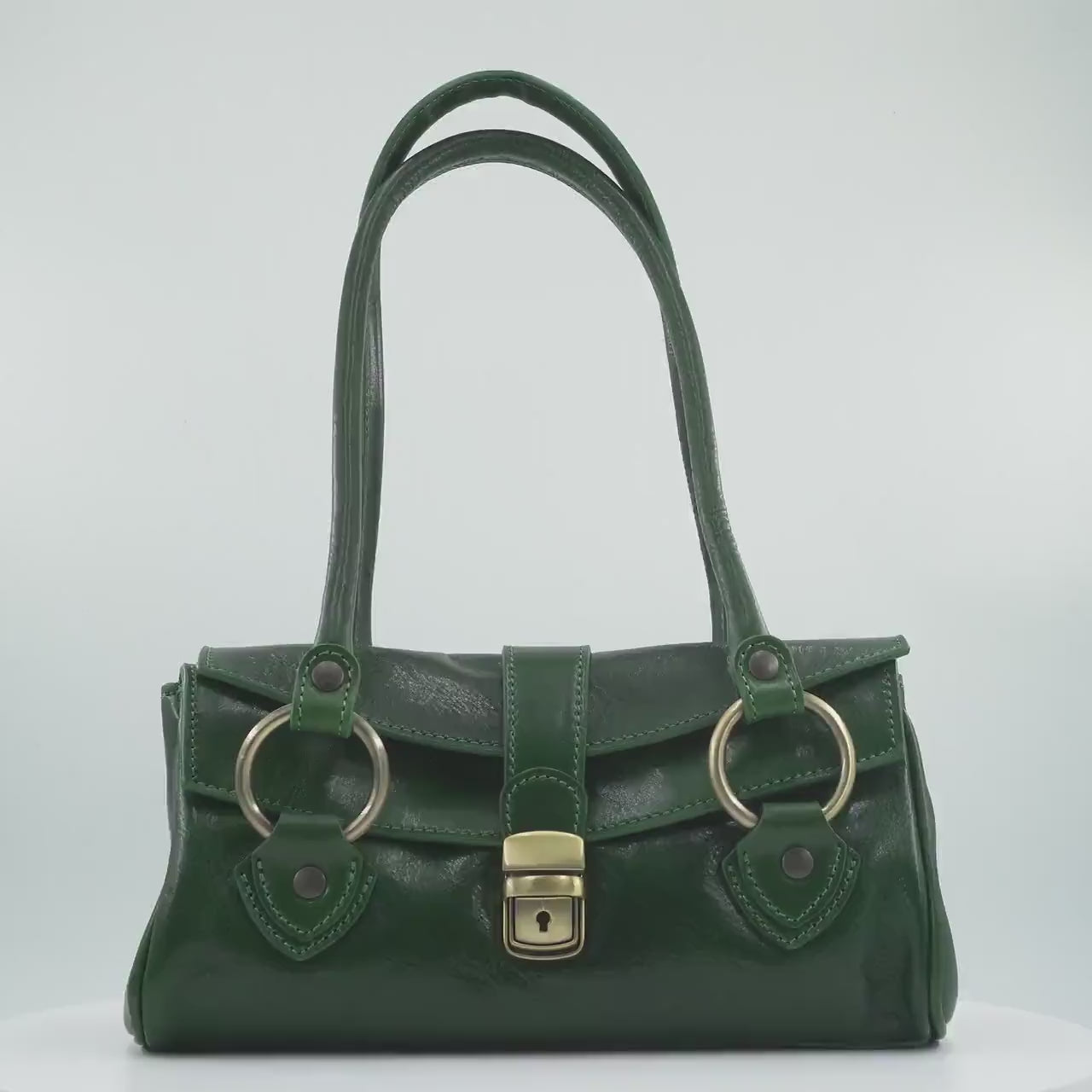 Italian Handmade Leather Bag for Women | Elegant Shoulder Bag From Florence, dark green Purse, Made in Italy | Top Handle Tote