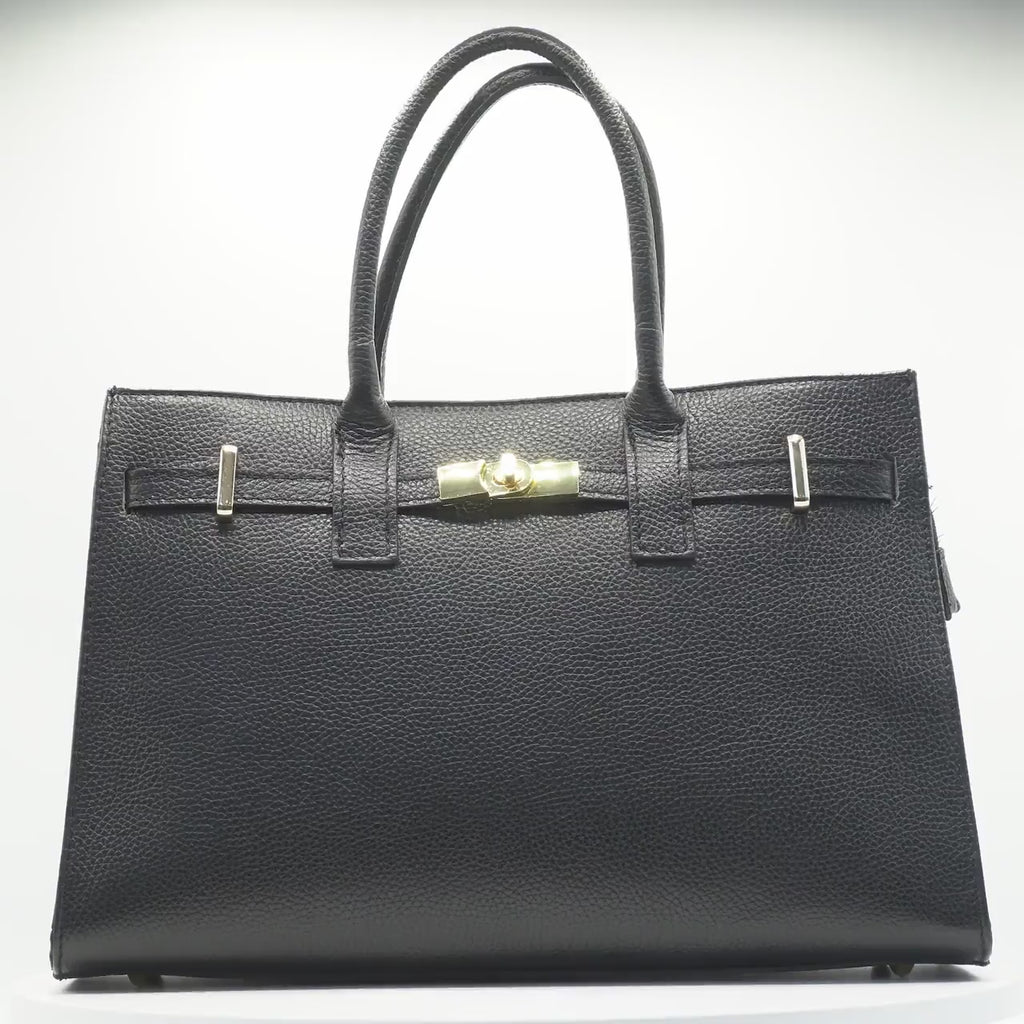 Italian Handmade Leather Bag for Women | Elegant Black Leather Tote From Florence, Made in Italy | Luxury Top Handle Purse